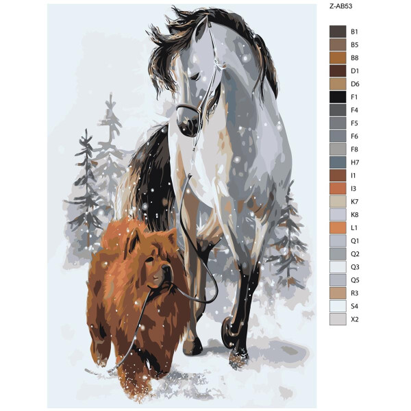 Pittura con i numeri "Cavallo e Chow Chow", 40x60cm, z-ab53