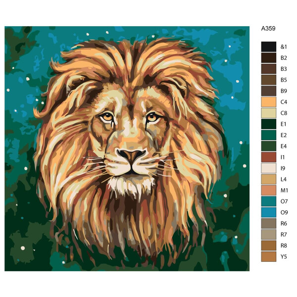 Pittura con numeri "Ritratto di leone notturno", 40x40cm, a359