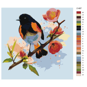 Pittura dai numeri "Uccello su ramo", 40x40cm,...