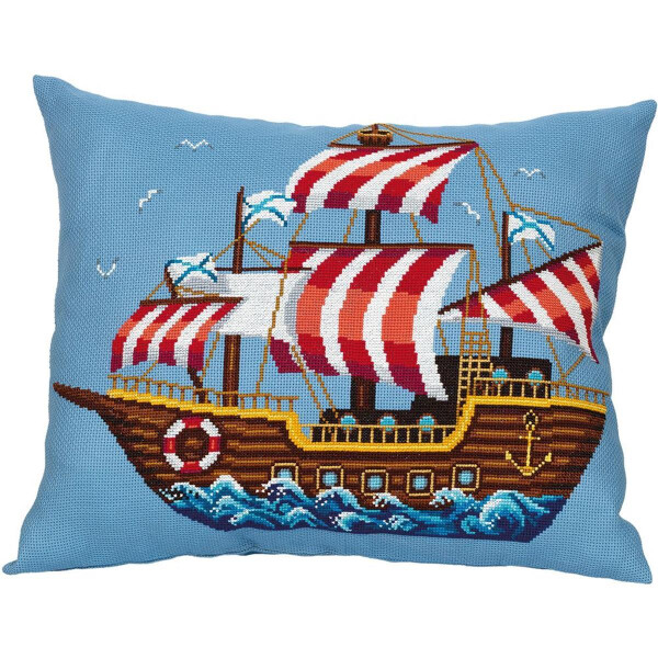 Panna cushion front counted cross stitch kit  "Ship", 48,5x39,5cm, DIY