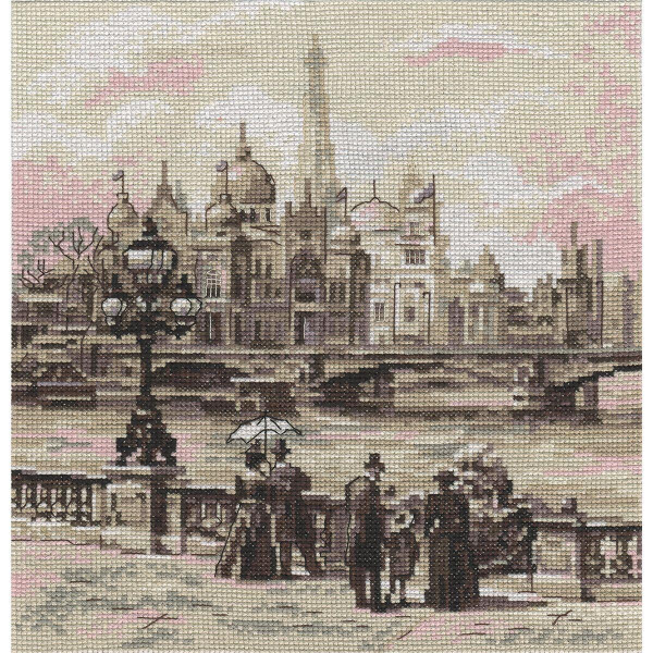 Set punto croce Panna "Paris. Sul ponte di Alessandro III", 23x25cm, schema di conteggio