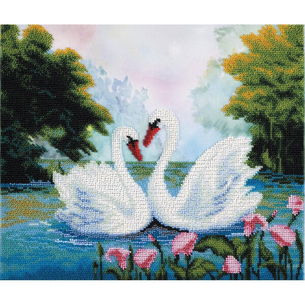 Ensemble de broderie Panna broderie perlée "Swans on the pond", 32,5x27,5cm, dessin de broderie dessiné