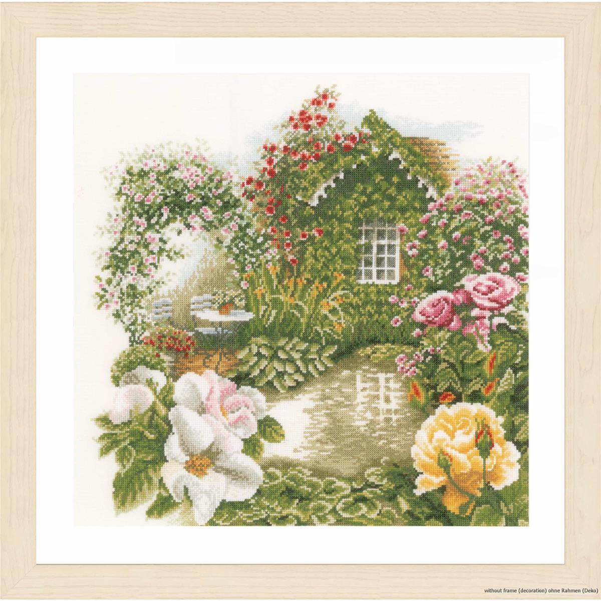 A framed picture in a Lanarte embroidery pack design...