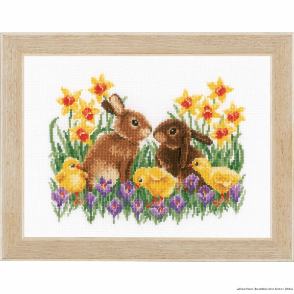 Vervaco cross stitch kit "Bunnies with chicks", counted, DIY
