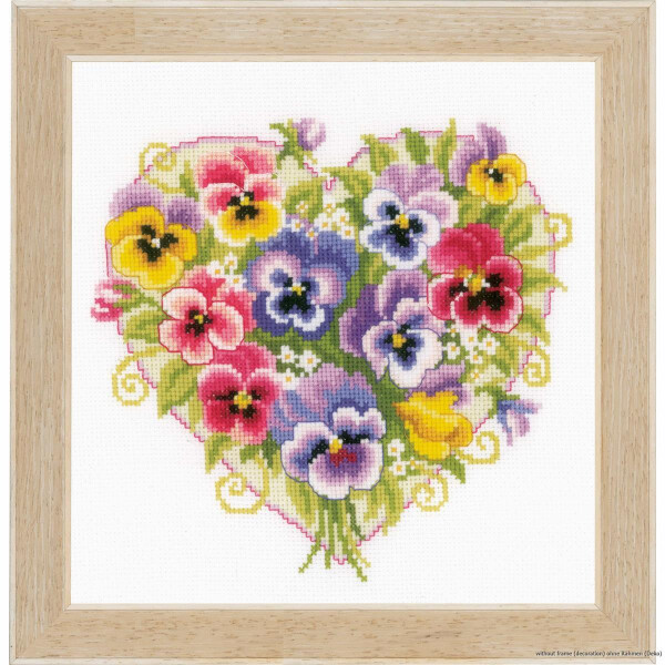 Vervaco cross stitch kit "Pansies in heart shape", counted, DIY