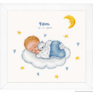 Vervaco cross stitch kit "Sleeping baby on cloud", counted, DIY