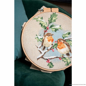 Vervaco cross stitch kit "Winter robins", counted, DIY