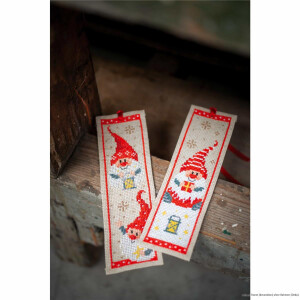 Vervaco Bookmark cross stitch kit "Christmas gnomes set of 2", counted, DIY