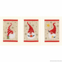 Vervaco Tarjeta de felicitación en punto de cruz "Christmas gnome set of 3", patrón de conteo