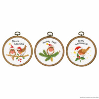 Vervaco Miniature cross stitch kit "Christmas birds set of 3", counted, DIY