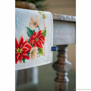 Vervaco table runner cross stitch kit "Christmas flowers", counted, DIY