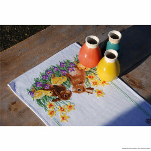 Vervaco table runner cross stitch kit "Rabbits with...