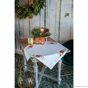 Vervaco tablecloth cross stitch kit "Christmas flowers", counted, DIY