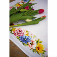 Vervaco tablecloth cross stitch kit "Colourful flowers", counted, DIY