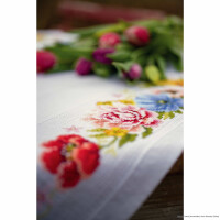 Vervaco tablecloth cross stitch kit "Colourful flowers", counted, DIY