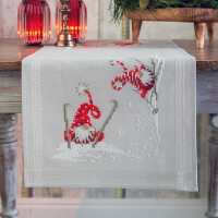 Vervaco table runner cross stitch kit "Christmas gnomes skiing", stamped, DIY