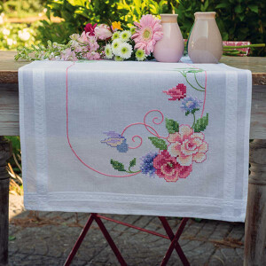 Vervaco table runner cross stitch kit "Flowers and...
