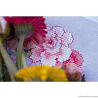 Vervaco bedrukte tafelloper kruissteek set "bloemen en vlinders", afbeelding voorgetekend