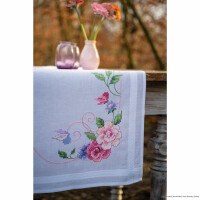 Vervaco table runner cross stitch kit "Flowers and butterflies", stamped, DIY
