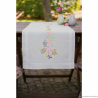 Vervaco table runner satin stitch kit "Flowers and leaves", stamped, DIY