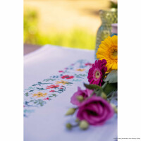 Vervaco bedrukte tafelloper kruissteek set "verse bloemen", vooraf getekende afbeelding