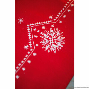 Vervaco bedrukte tafelloper kruissteek set "White Christmas stars", afbeelding voorgetekend