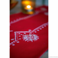 Vervaco bedrukte tafelloper kruissteek set "White Christmas stars", afbeelding voorgetekend