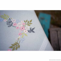 Vervaco mantel impreso juego de puntada de satén "flores y hojas", dibujo prediseñado