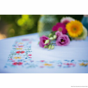Vervaco tablecloth cross stitch kit "Fresh flowers", stamped, DIY