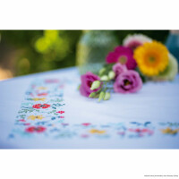 Vervaco tablecloth cross stitch kit "Fresh flowers", stamped, DIY