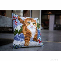 Vervaco cross stitch kit cushion "Cat in the snow", stamped, DIY