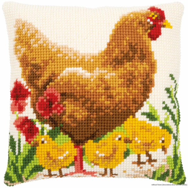 Подушка для вышивания крестом Vervaco "Курица с цыплятами", рисунок предварительно нарисован