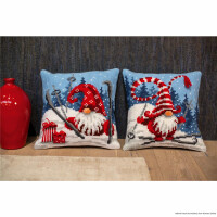 Vervaco cross stitch kit cushion "Christmas gnome skiing II", stamped, DIY