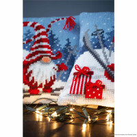 Vervaco cross stitch kit cushion "Christmas gnome skiing II", stamped, DIY