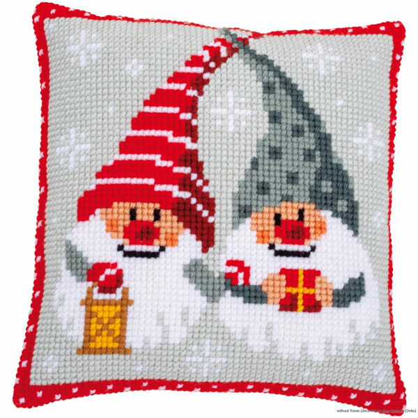 Vervaco cross stitch kit cushion "Christmas gnomes I", stamped, DIY