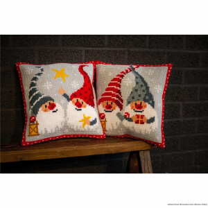 Vervaco cross stitch kit cushion "Christmas gnomes I", stamped, DIY