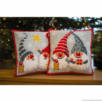 Vervaco cross stitch kit cushion "Christmas gnomes II", stamped, DIY