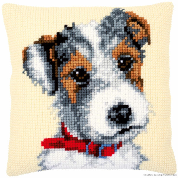 Vervaco cross stitch kit cushion "Dog with red collar", stamped, DIY
