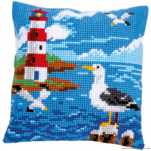 Vervaco cross stitch kit cushion "Lighthouse and seagulls", stamped, DIY
