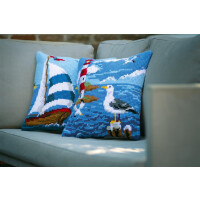Vervaco cross stitch kit cushion "Lighthouse and seagulls", stamped, DIY