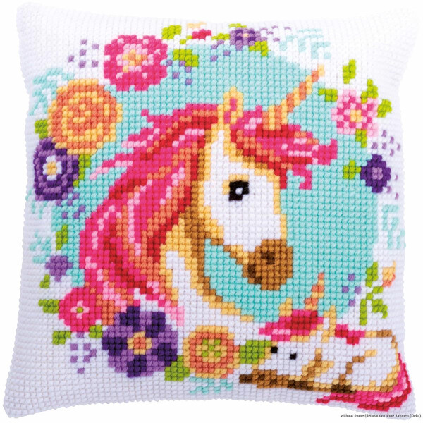 Vervaco cross stitch kit cushion "Mother and baby unicorn", stamped, DIY