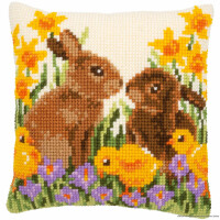 Vervaco cross stitch kit cushion "Rabbits with chicks", stamped, DIY