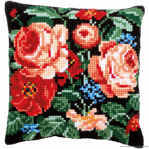 Vervaco cross stitch kit cushion "Roses", stamped, DIY