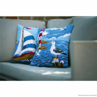 Vervaco cross stitch kit cushion "Sailboat", stamped, DIY