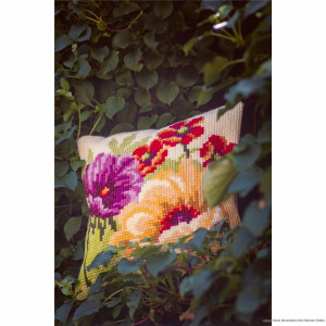 Auslaufmodell Vervaco Kreuzstichkissen "Sommerblumen", Bild vorgezeichnet