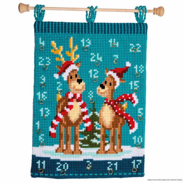 Vervaco cross stitch kit  wall hanging "Elk with scarves", stamped, DIY