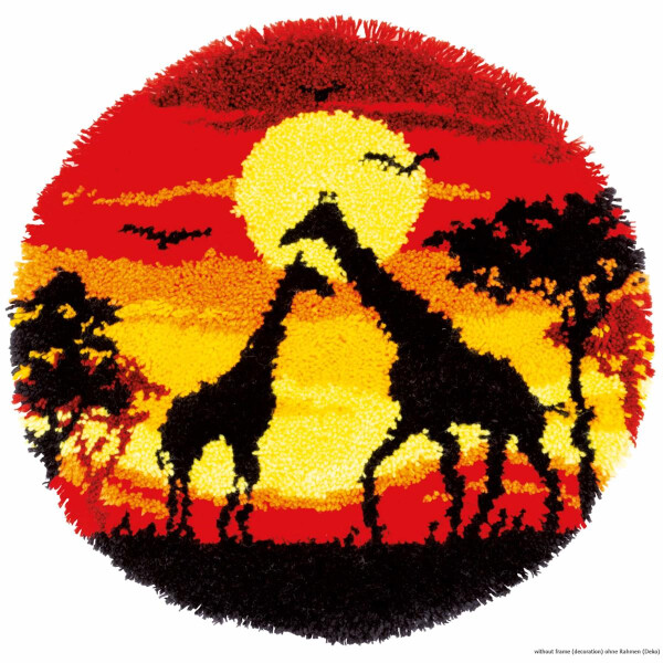 Vervaco Latch hook kit shaped rug "Giraffes in the sunset"