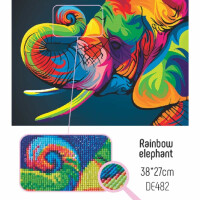 CdA pintura de diamantes engarzada "elefante arco iris" 38 x 27cm, de482