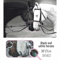 CdA peinture sur diamant sertie "chevaux noirs et blancs" 38 x 27cm, de5833