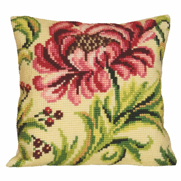CdA stamped cross stitch kit cushion "Wild Rose in Left" 5009, 40x40cm, DIY